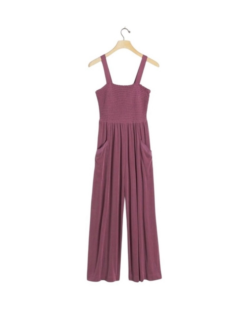 Anthropology Saturday Sunday Smocked Wide-Leg Jumpsuit in Dusty Mauve